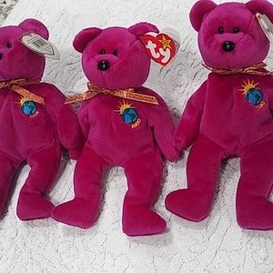 Rare ty Millennium original 2000 Beanie Baby bear x3!